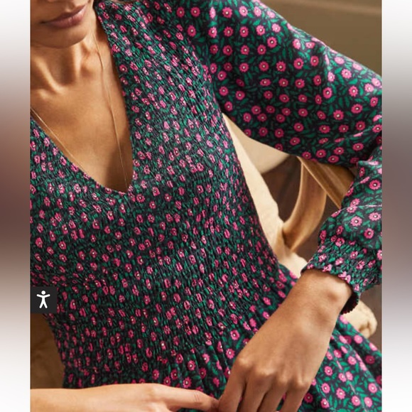 NEW • Boden • Women’s V-Neck Smocked Dress Party Pink, Rambling ditsy 2 - Picture 2 of 6